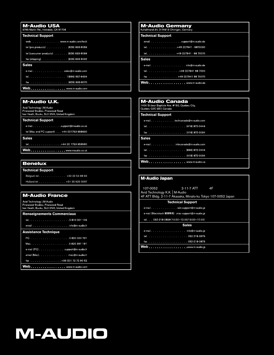 Contact | M-AUDIO Axiom Pro User Manual | Page 75 / 75