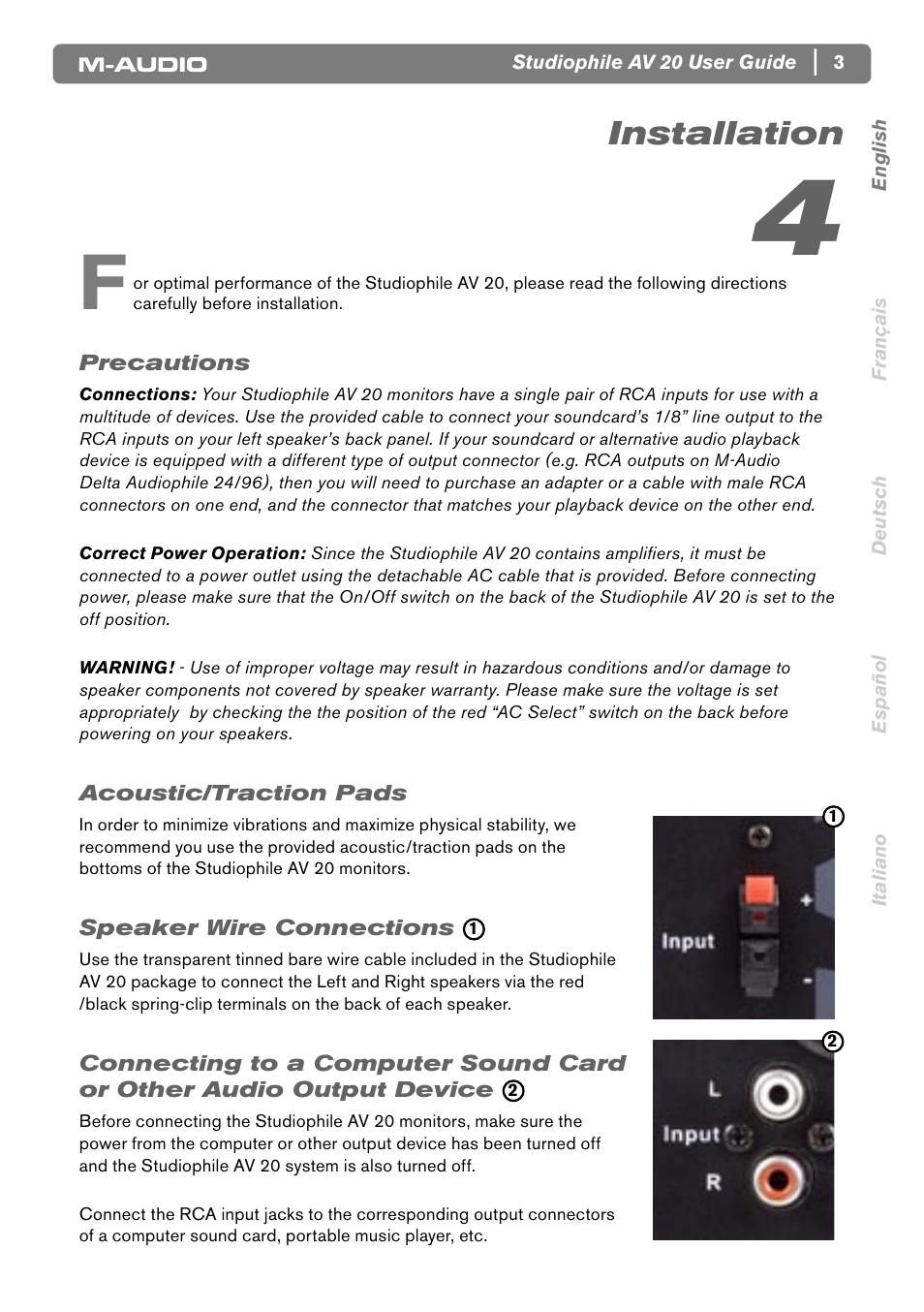 Installation | M-AUDIO Studiophile AV20 User Manual | Page 4 / 8
