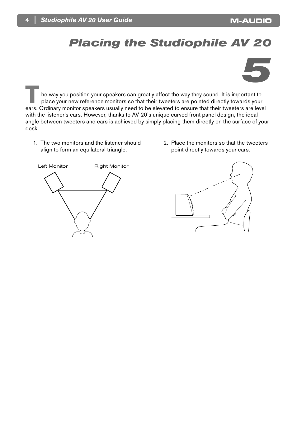 Placing the studiophile av 20 | M-AUDIO Studiophile AV20 User Manual | Page 5 / 8