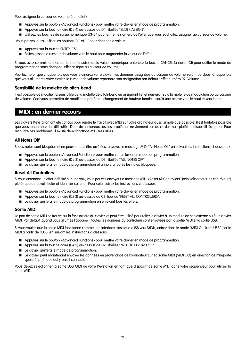 Midi : en dernier recours | M-AUDIO 88es User Manual | Page 22 / 78