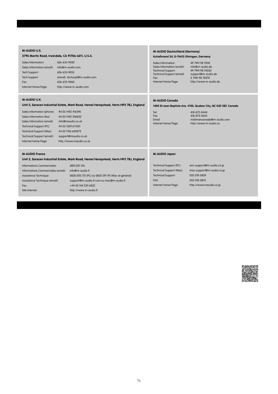 M-audioへのお問い合わせ, ユーザー登録について | M-AUDIO 88es User Manual | Page 72 / 78