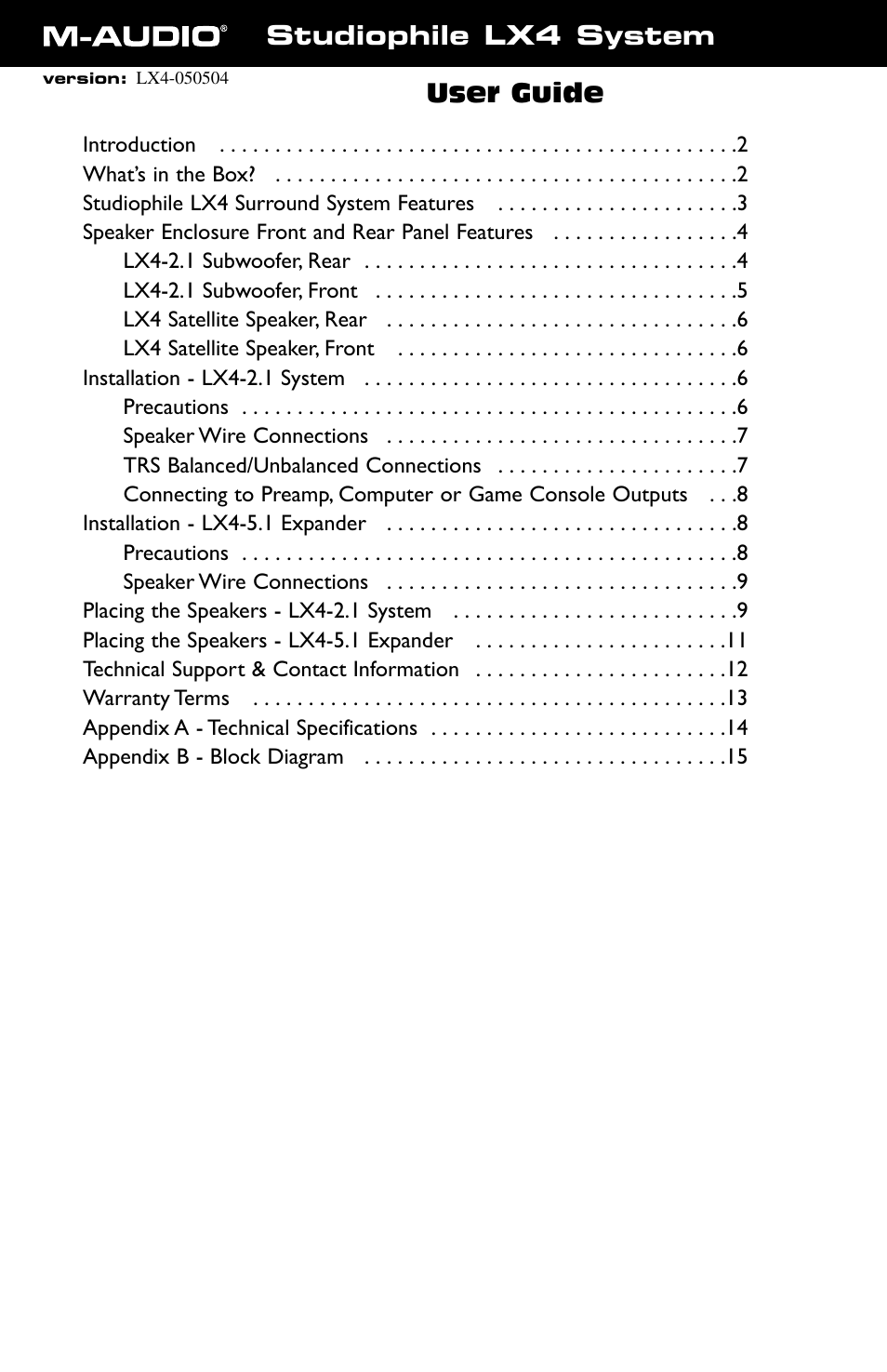 M-AUDIO LX4 User Manual | 15 pages