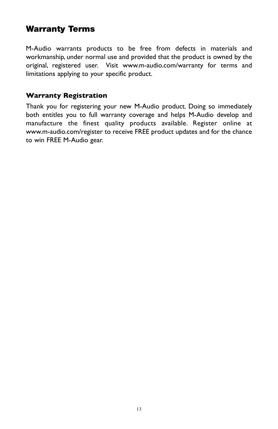 Warranty terms | M-AUDIO LX4 User Manual | Page 13 / 15