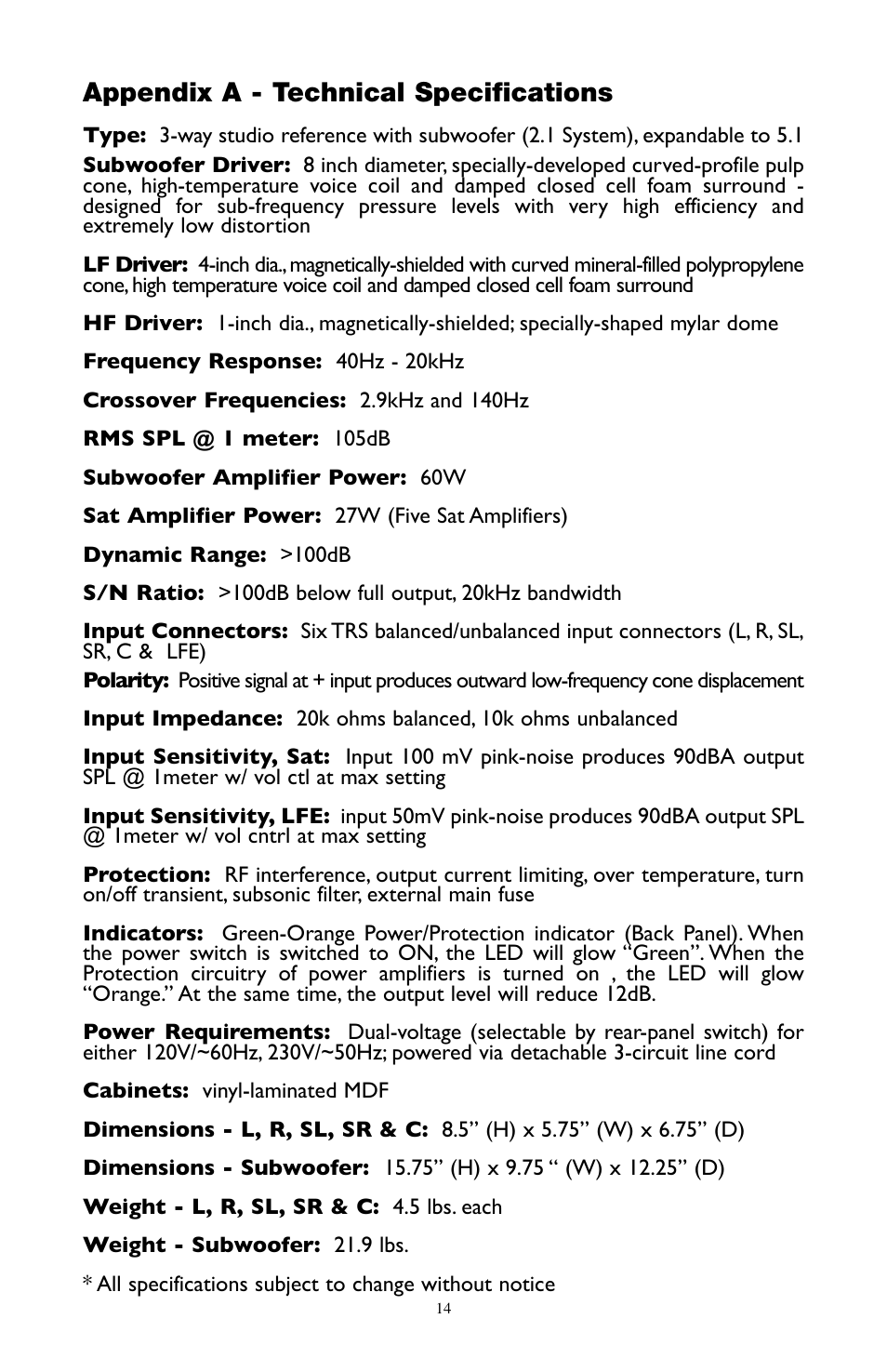 Appendix a - technical specifications | M-AUDIO LX4 User Manual | Page 14 / 15