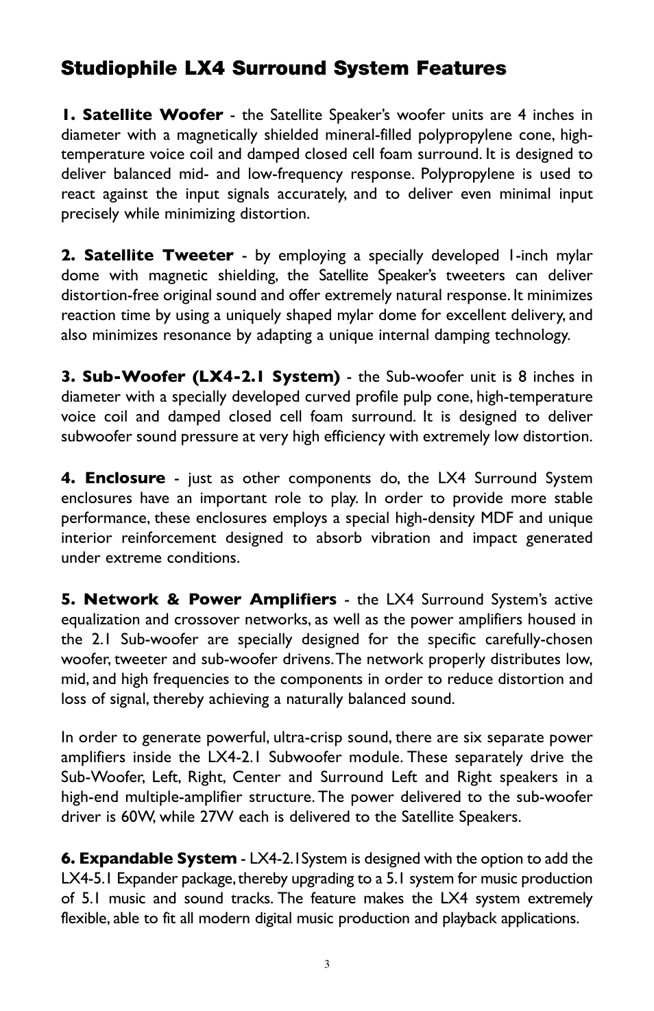 Studiophile lx4 surround system features | M-AUDIO LX4 User Manual | Page 3 / 15