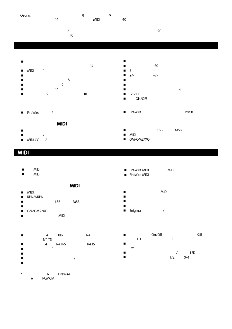 Midi特徴, Midi | M-AUDIO 37-Key Audio/MIDI Interface and Controller Ozonic User Manual | Page 3 / 38