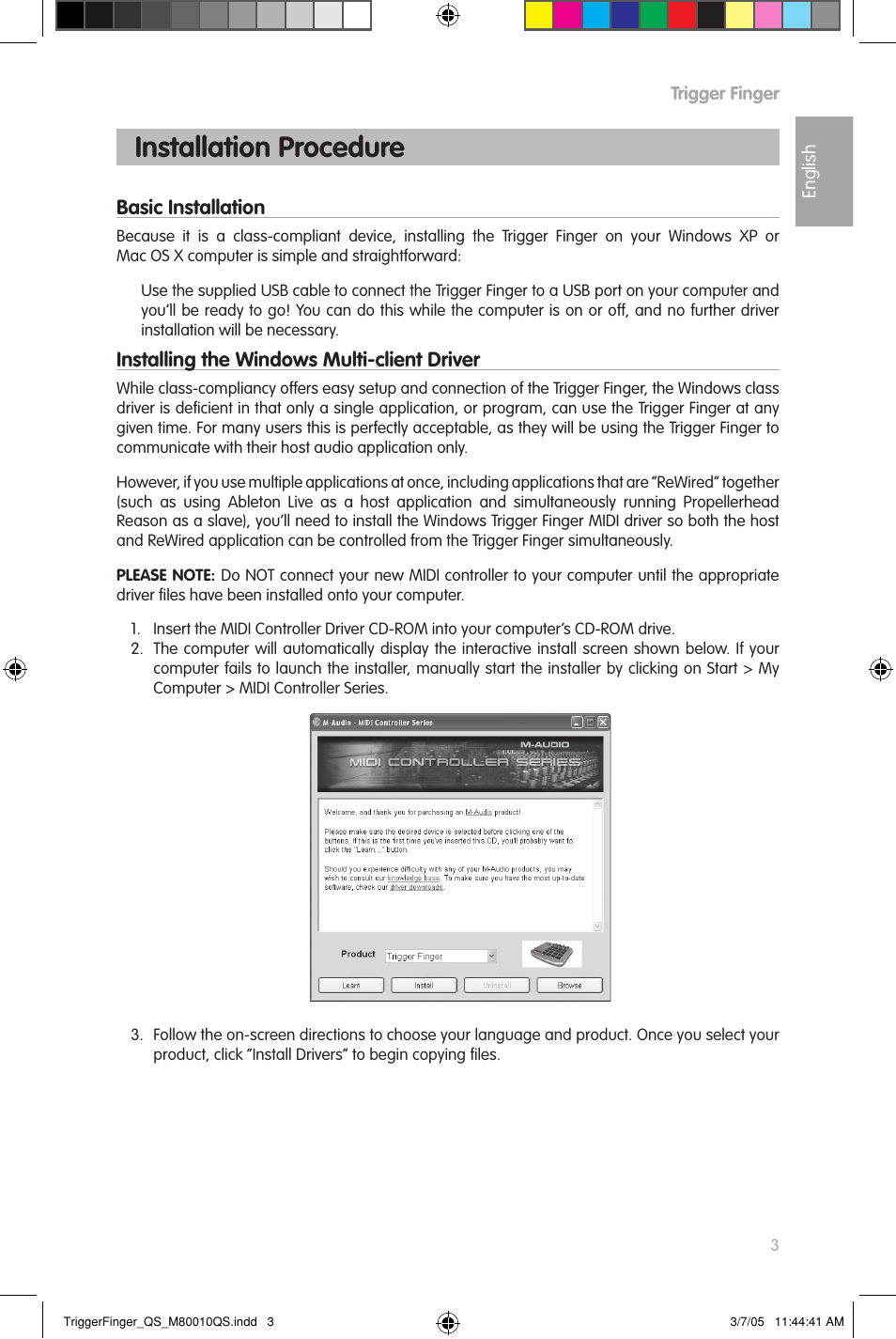 Installation procedure | M-AUDIO TRIGGERFINGER QS_M80010QS User Manual | Page 3 / 16