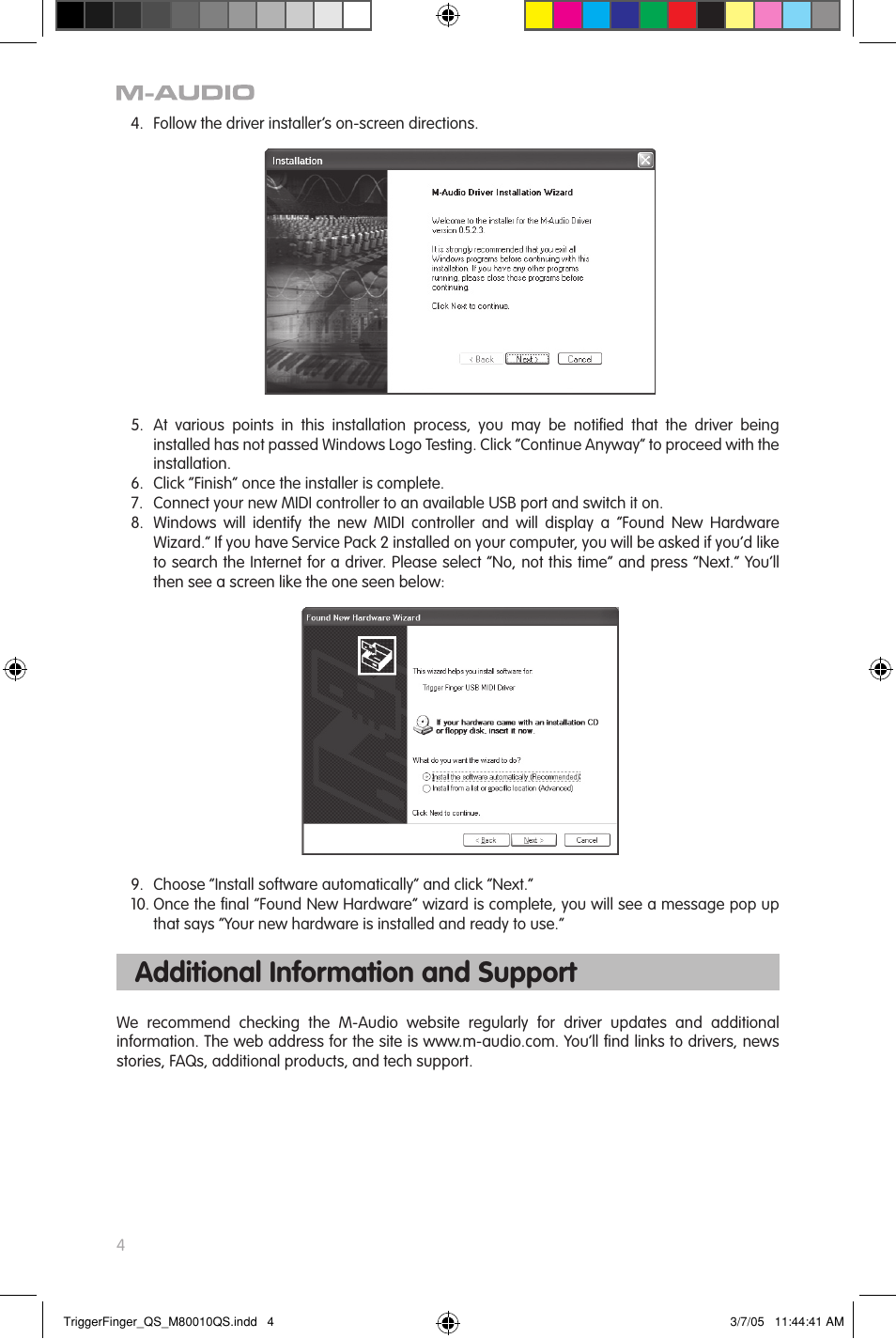 Additional information and support | M-AUDIO TRIGGERFINGER QS_M80010QS User Manual | Page 4 / 16