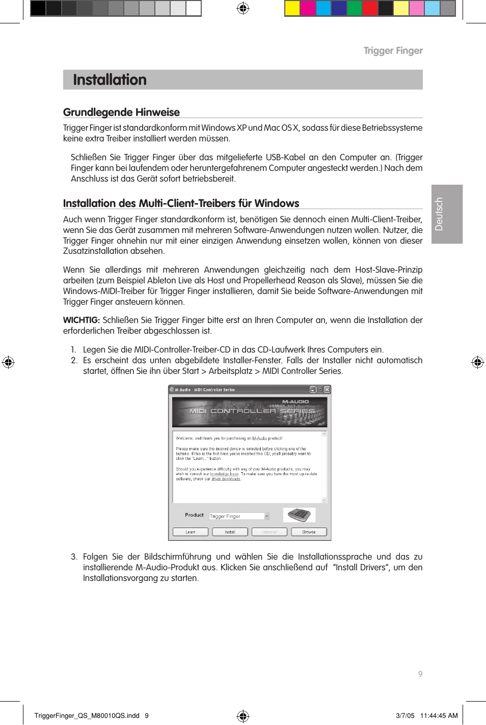 Installation | M-AUDIO TRIGGERFINGER QS_M80010QS User Manual | Page 9 / 16