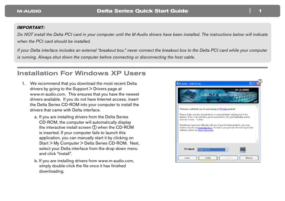 Installation for windows xp users | M-AUDIO Computer Hardware User Manual | Page 2 / 10