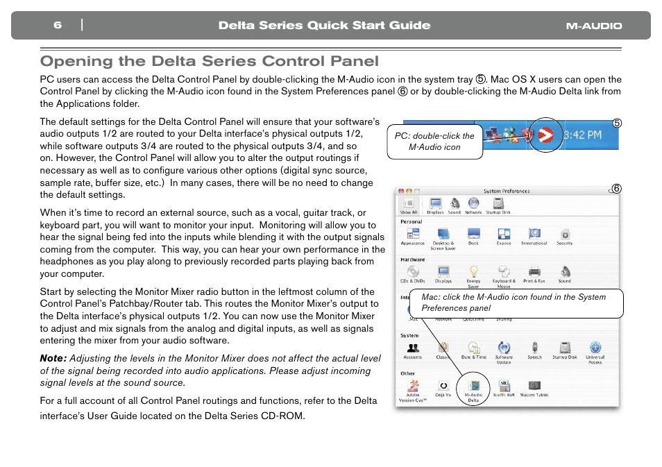 Opening the delta series control panel | M-AUDIO Computer Hardware User Manual | Page 7 / 10