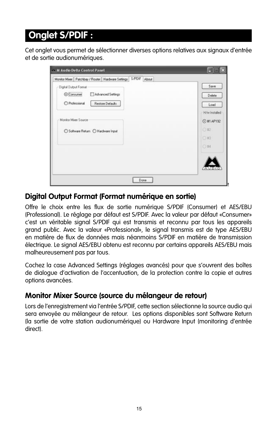 Onglet s/pdif | M-AUDIO 192 User Manual | Page 14 / 39