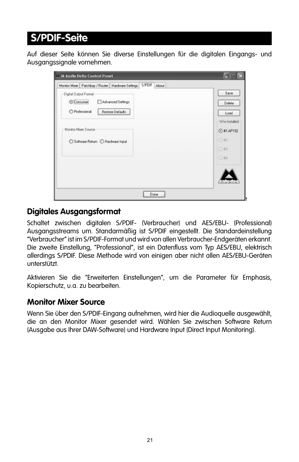 S/pdif-seite | M-AUDIO 192 User Manual | Page 20 / 39