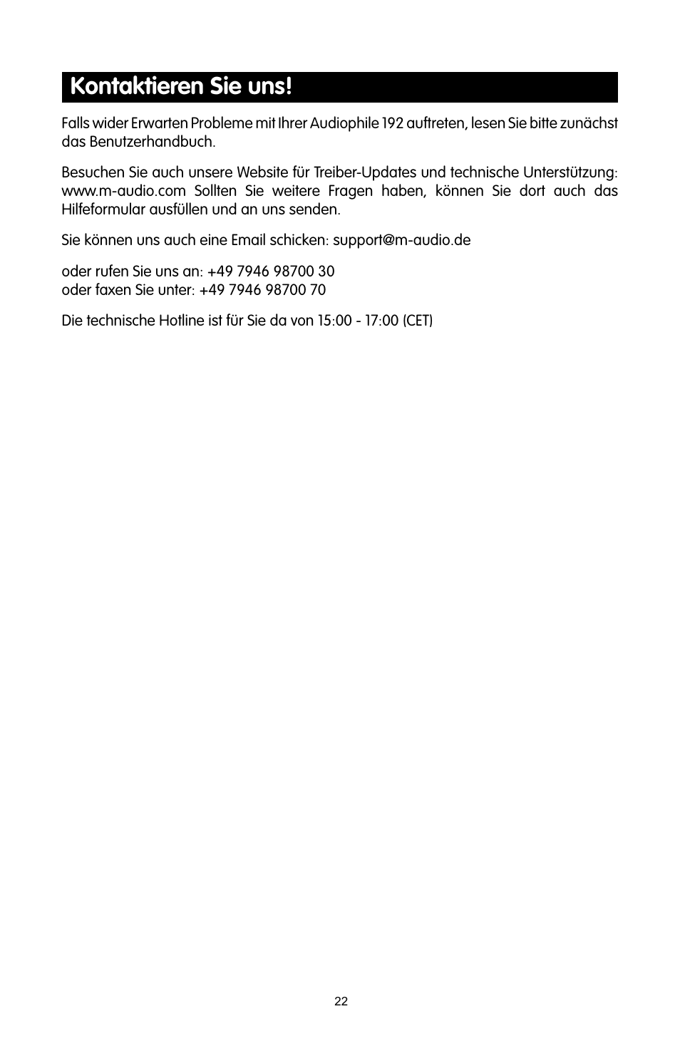 Kontaktieren sie uns | M-AUDIO 192 User Manual | Page 21 / 39