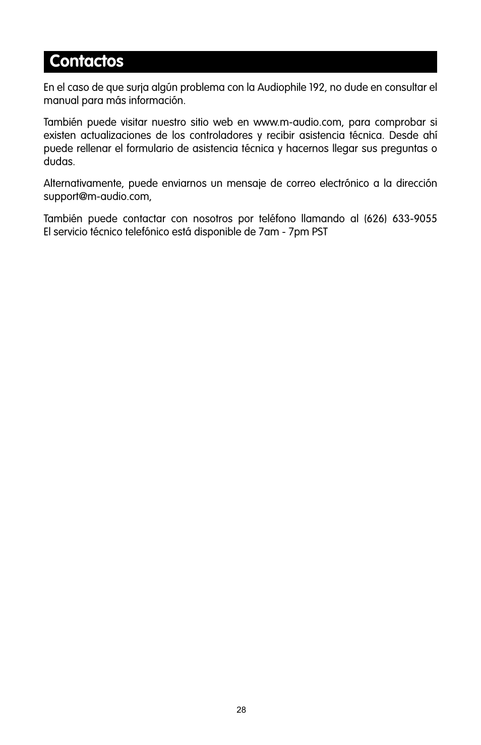 Contactos | M-AUDIO 192 User Manual | Page 27 / 39