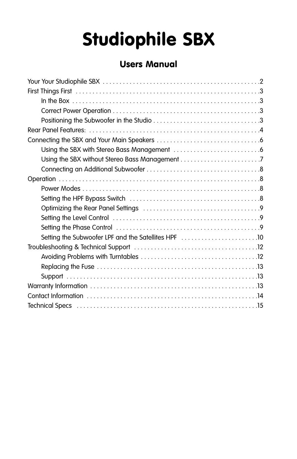 M-AUDIO Studiophile SBX User Manual | 16 pages