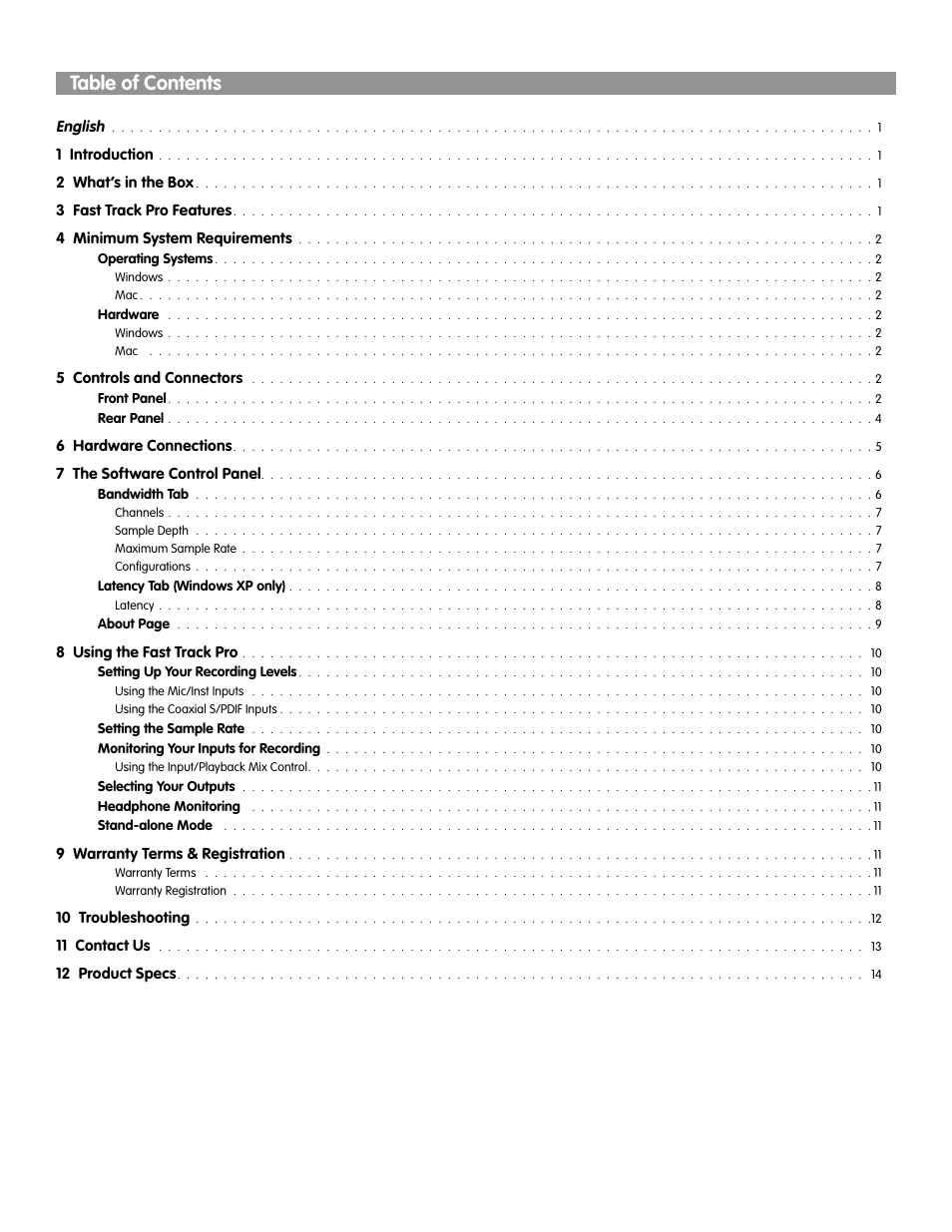 M-AUDIO Fast Track Pro User Manual | Page 2 / 16
