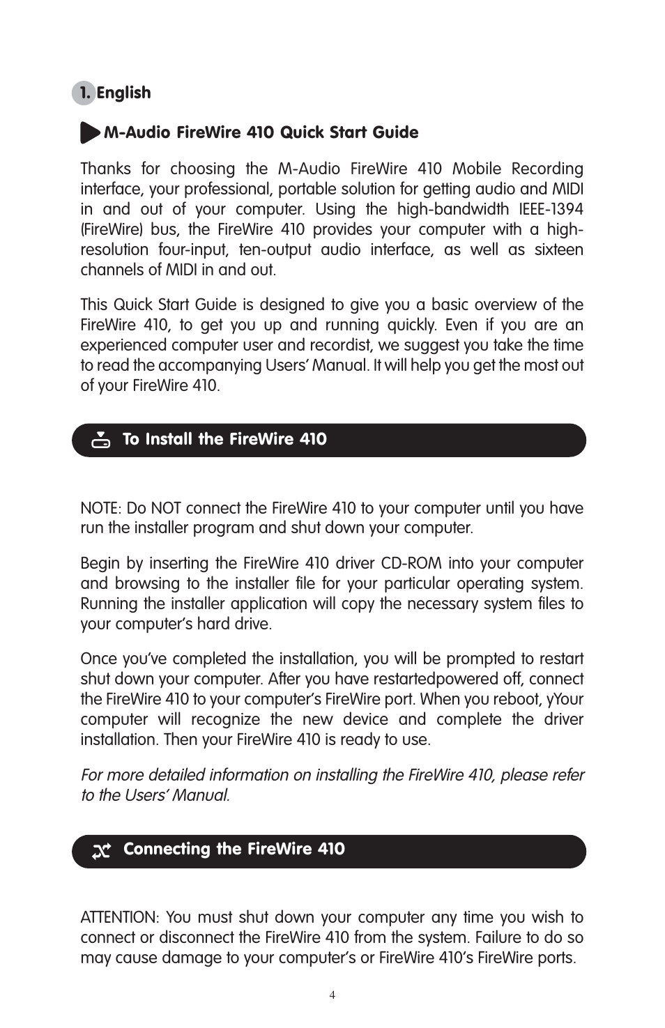 M-AUDIO FireWire 410 User Manual | Page 3 / 19