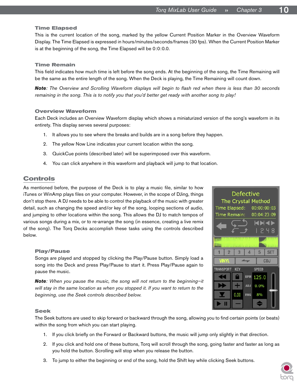 Time elapsed, Time remain, Overview waveform | Controls, Play/pause, Seek, Time elapsed time remain overview waveform, Play/pause seek | M-AUDIO Digital DJ System User Manual | Page 11 / 62