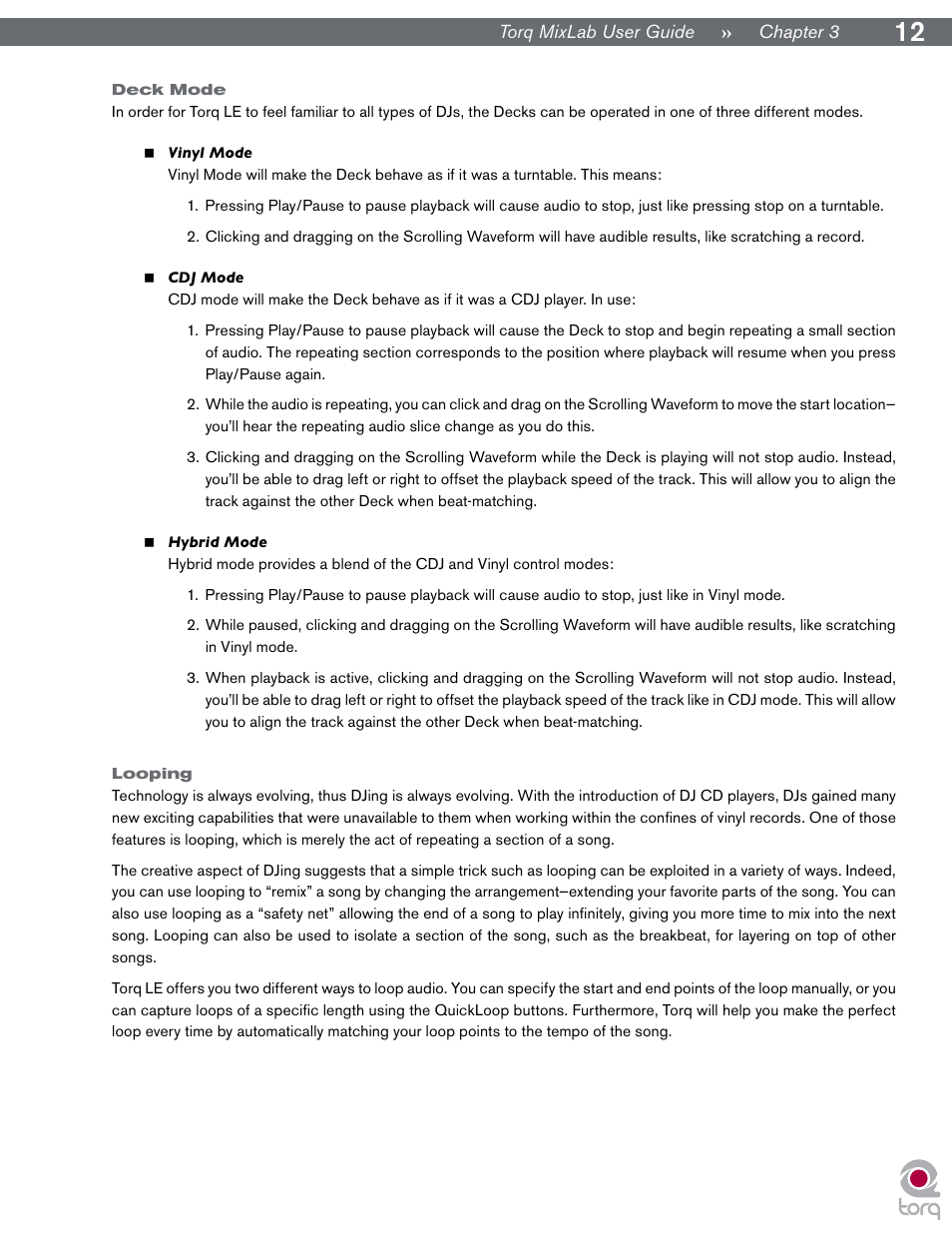 Deck mode, Looping, Deck mode looping | M-AUDIO Digital DJ System User Manual | Page 13 / 62