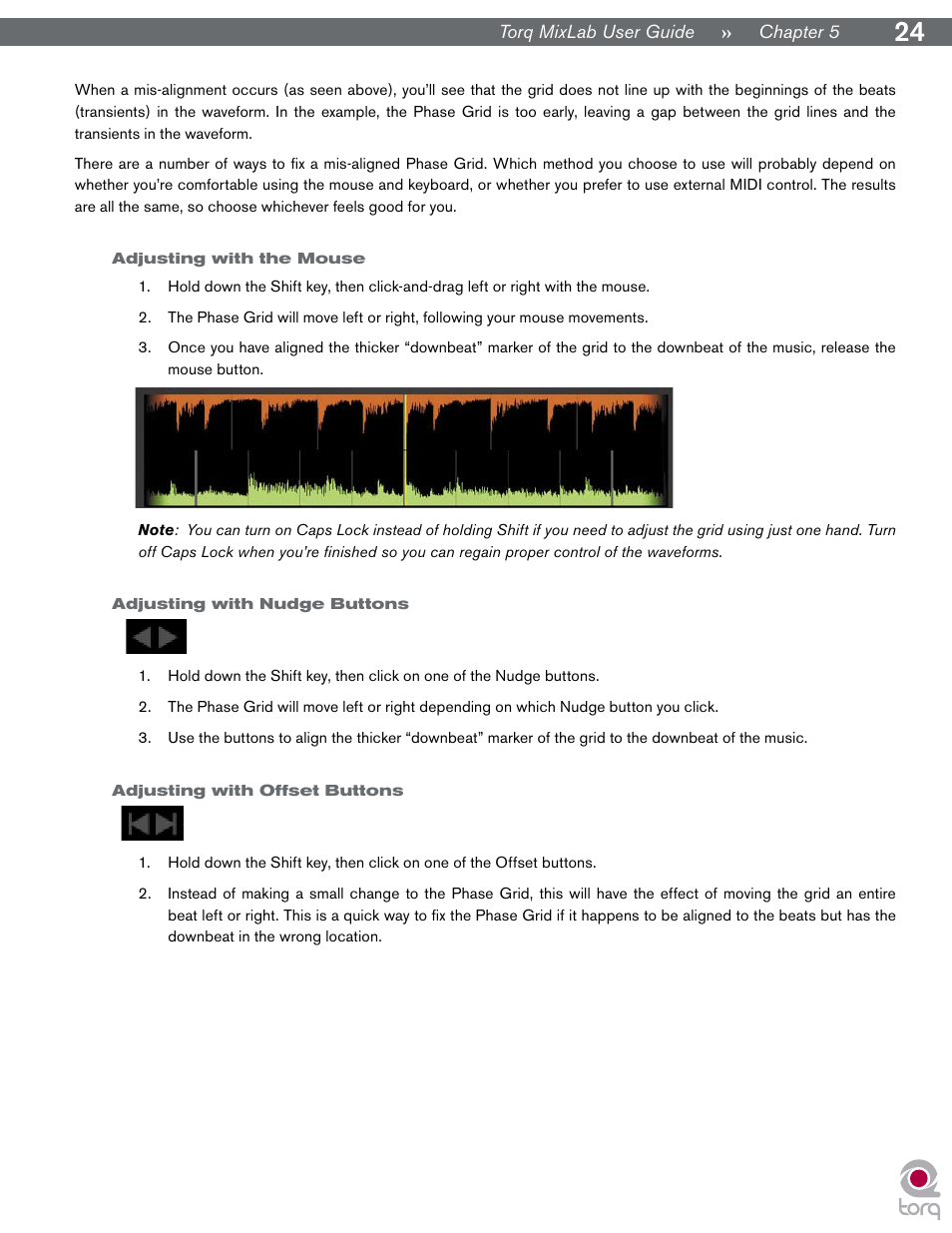 Adjusting with the mouse, Adjusting with nudge buttons, Adjusting with offset buttons | M-AUDIO Digital DJ System User Manual | Page 25 / 62