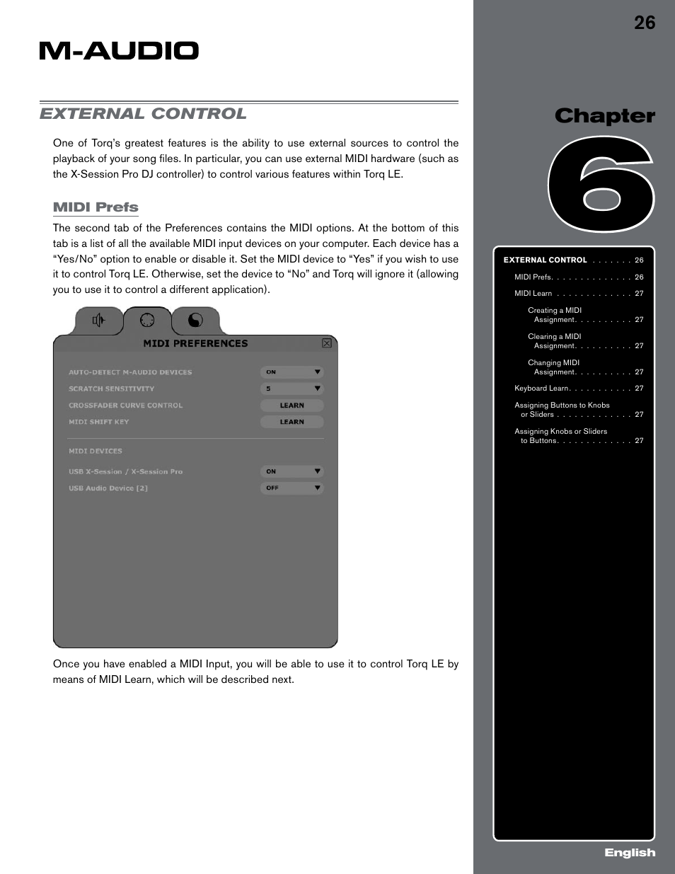 Chapter 6, External control, Midi prefs | M-AUDIO Digital DJ System User Manual | Page 27 / 62