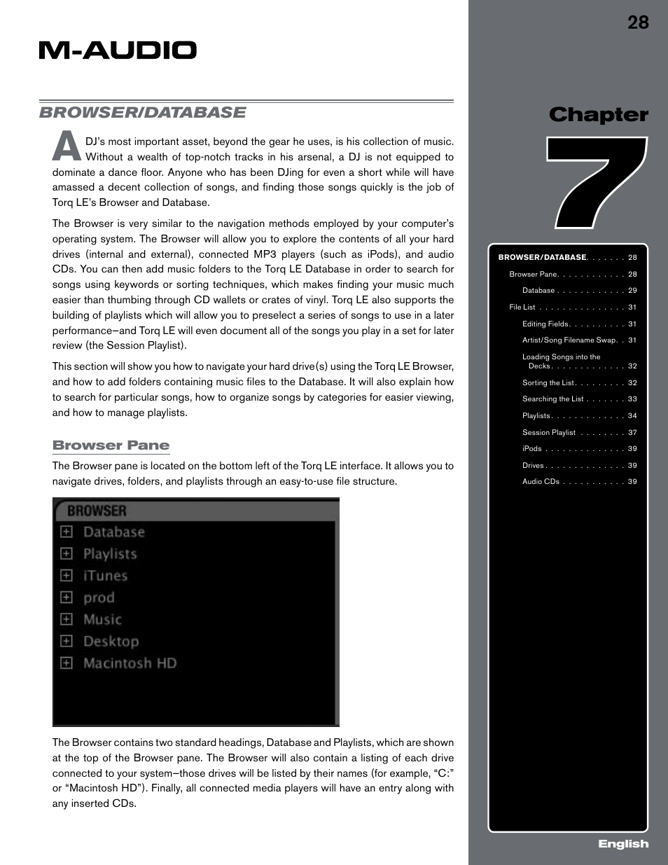 Chapter 7, Browser/database, Browser pane | M-AUDIO Digital DJ System User Manual | Page 29 / 62
