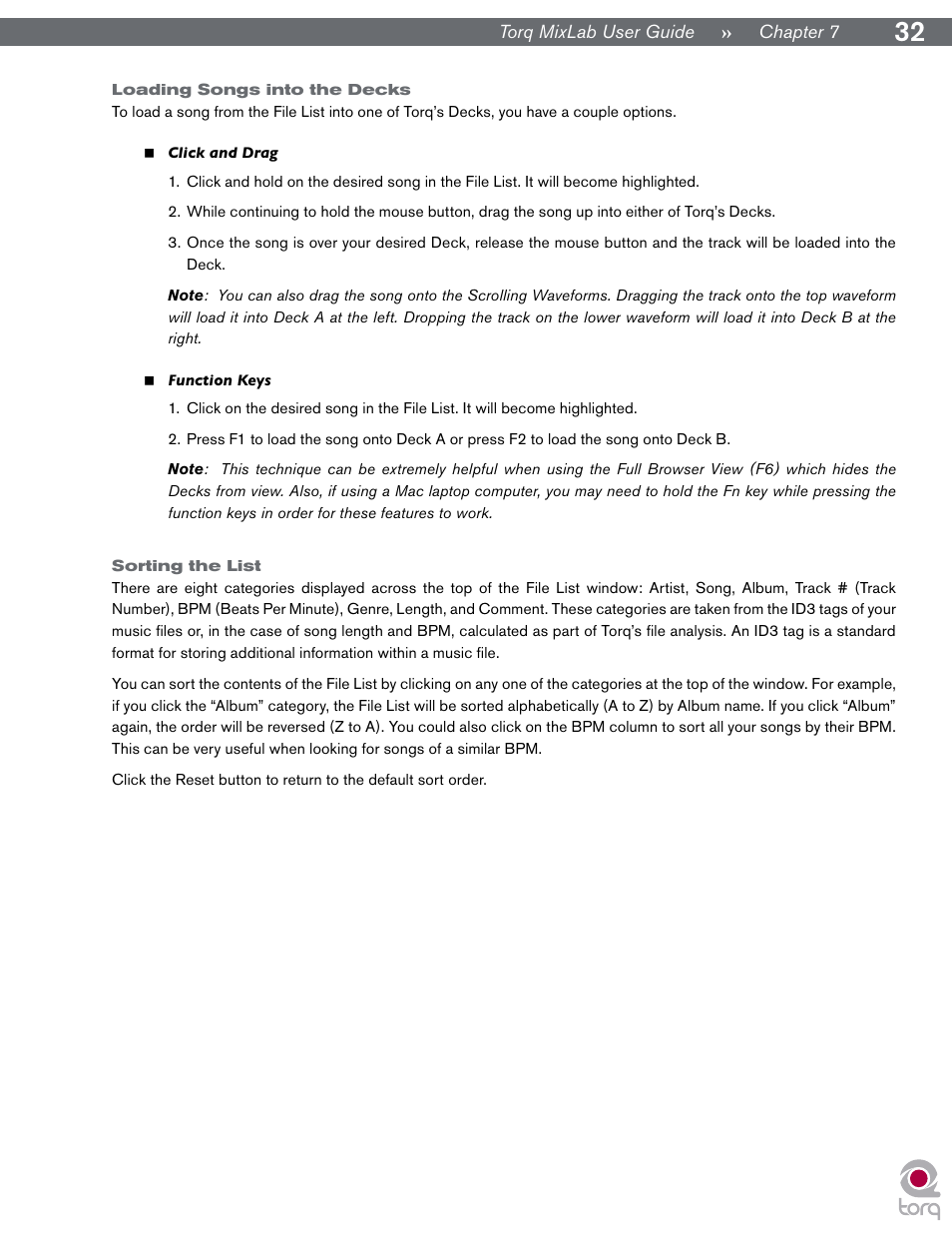 Loading songs into the decks, Sorting the list, Loading songs into the decks sorting the list | Loading songs into the, Decks | M-AUDIO Digital DJ System User Manual | Page 33 / 62