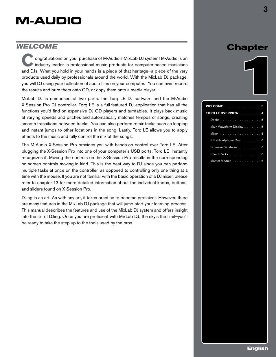 Chapter 1, Welcome, 3chapter | M-AUDIO Digital DJ System User Manual | Page 4 / 62