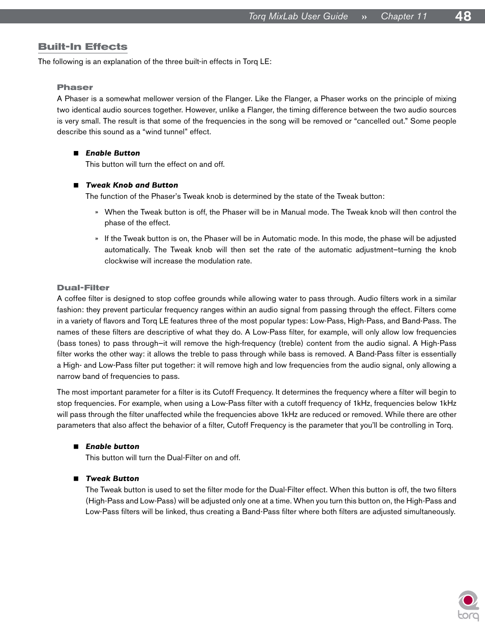 Built-in effects, Phaser, Dual-filter | Phaser dual-filter | M-AUDIO Digital DJ System User Manual | Page 49 / 62