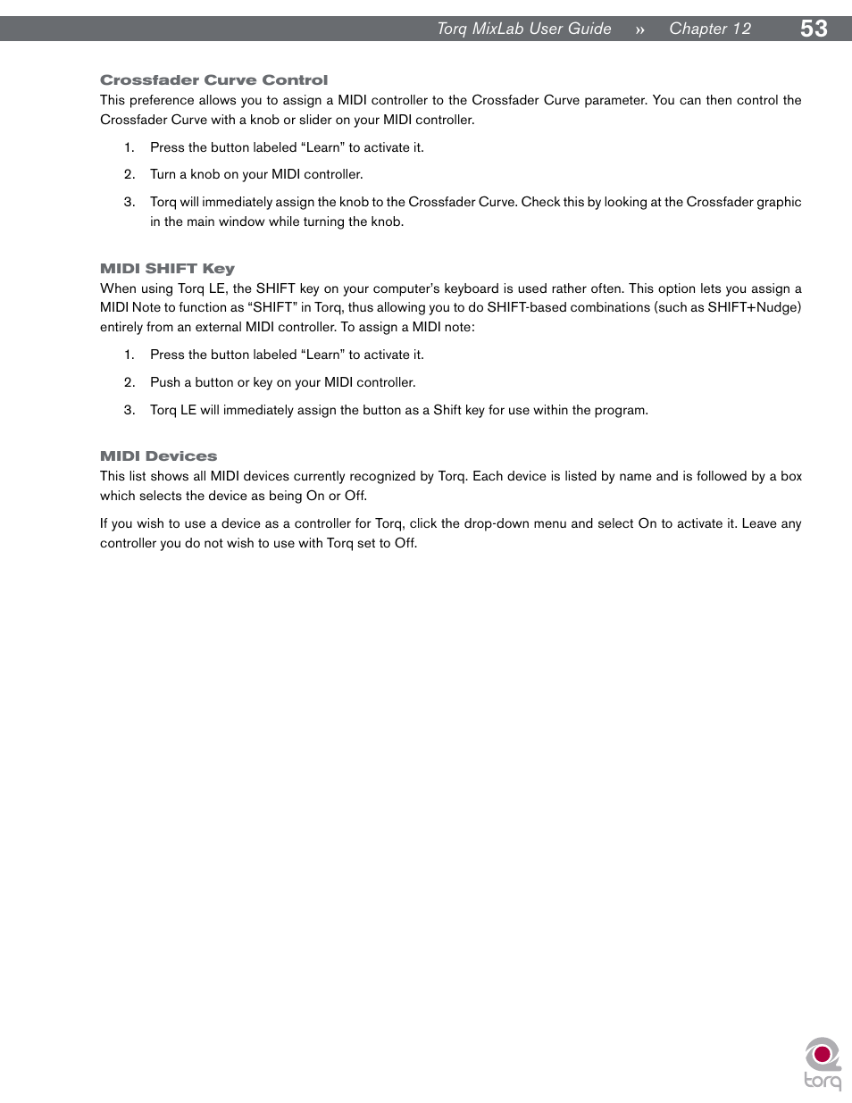 Crossfader curve control, Midi shift key, Midi devices | M-AUDIO Digital DJ System User Manual | Page 54 / 62