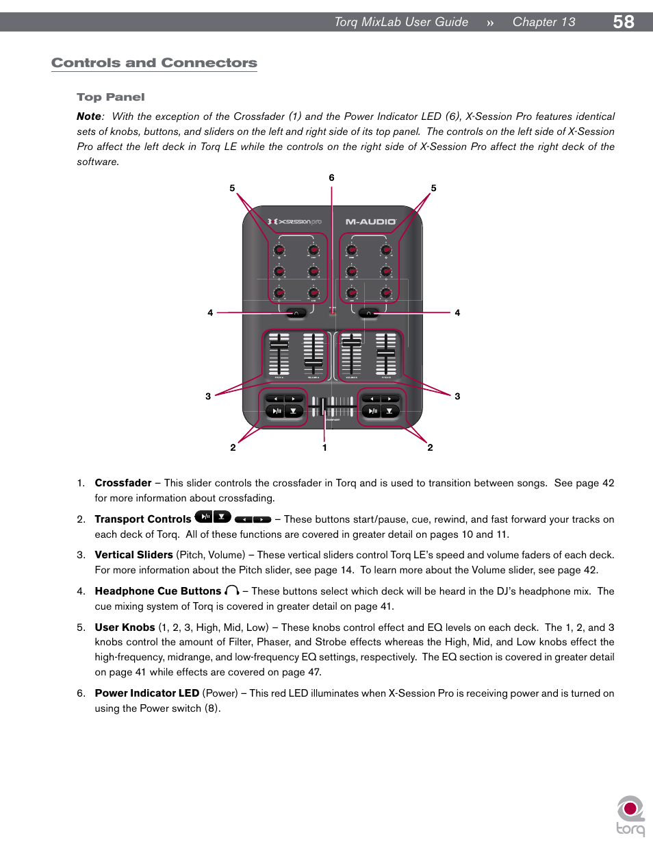 Controls and connectors, Top panel | M-AUDIO Digital DJ System User Manual | Page 59 / 62