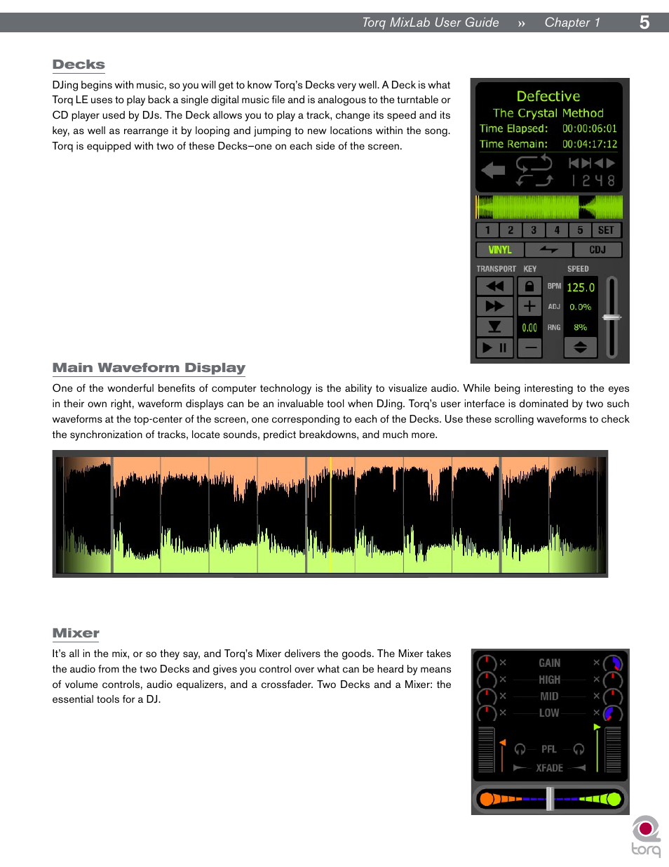 Decks, Main waveform display, Mixer | Decks main waveform display mixer | M-AUDIO Digital DJ System User Manual | Page 6 / 62