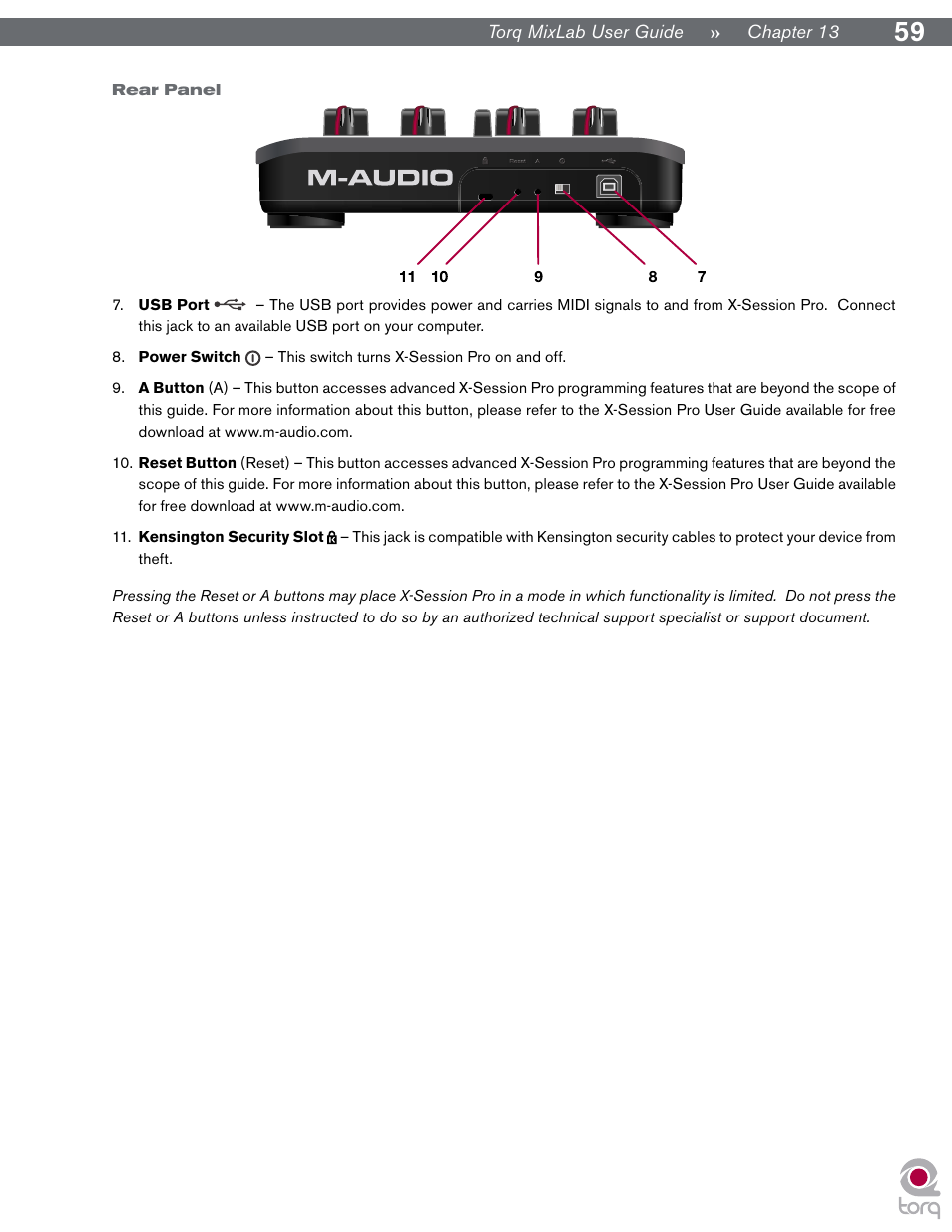 Rear panel | M-AUDIO Digital DJ System User Manual | Page 60 / 62