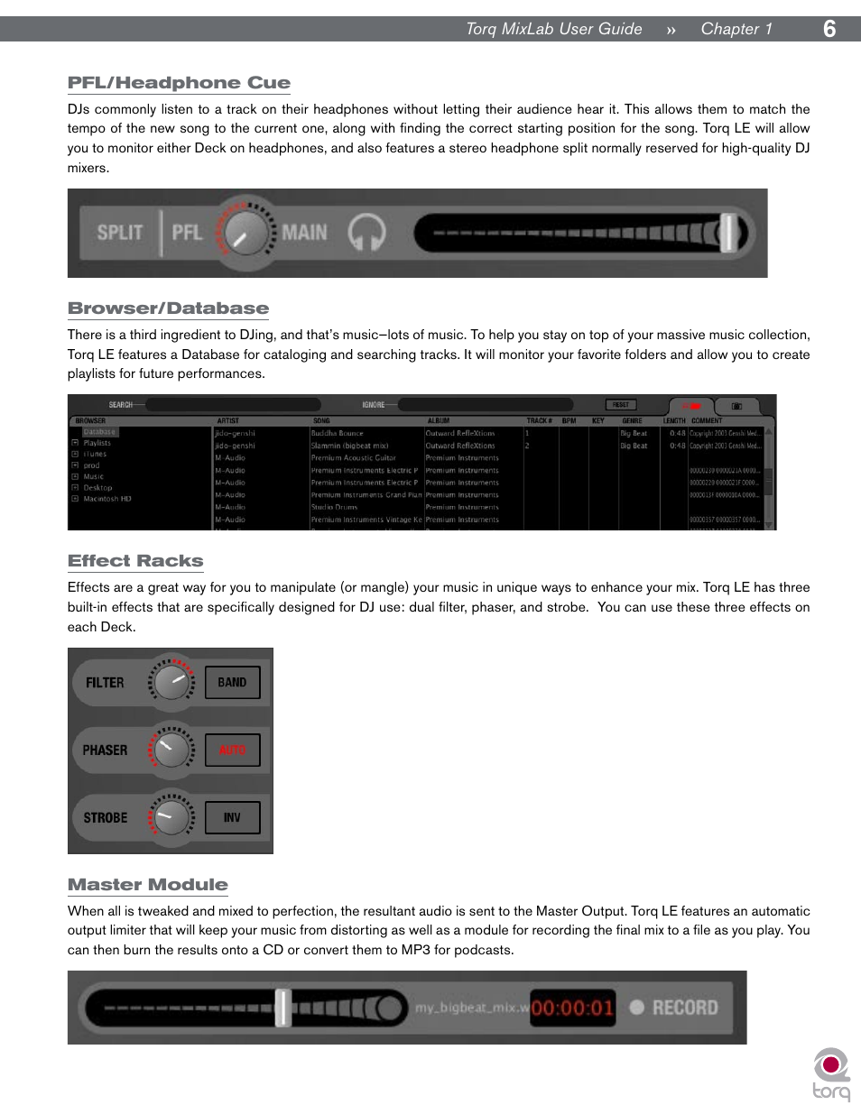 Pfl/headphone cue, Browser/database, Effect racks | Master module | M-AUDIO Digital DJ System User Manual | Page 7 / 62