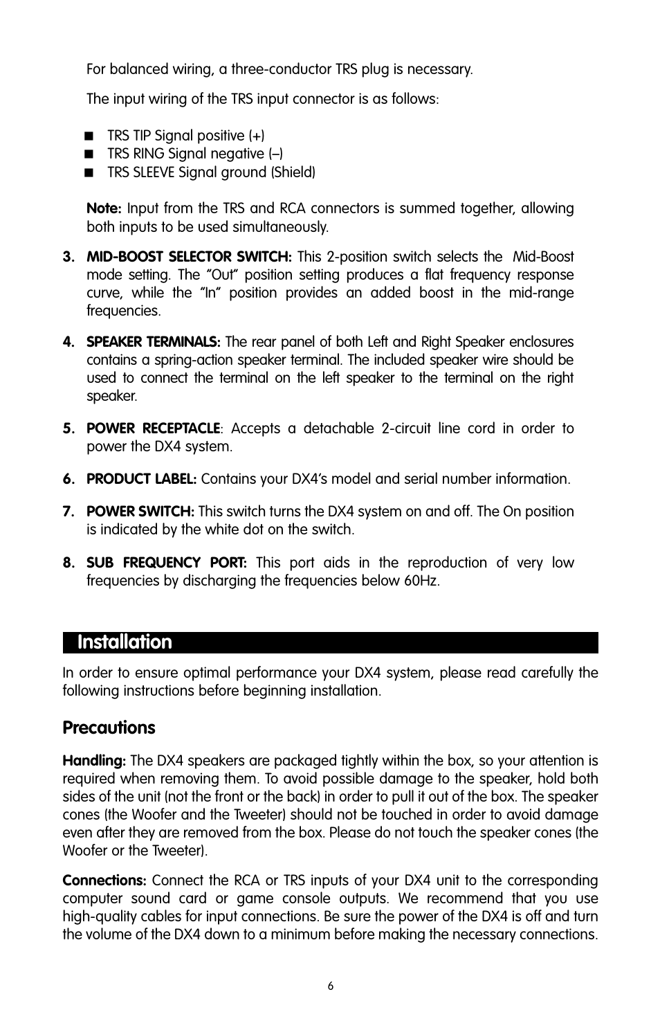 Installation, Precautions | M-AUDIO DX4 User Manual | Page 6 / 12