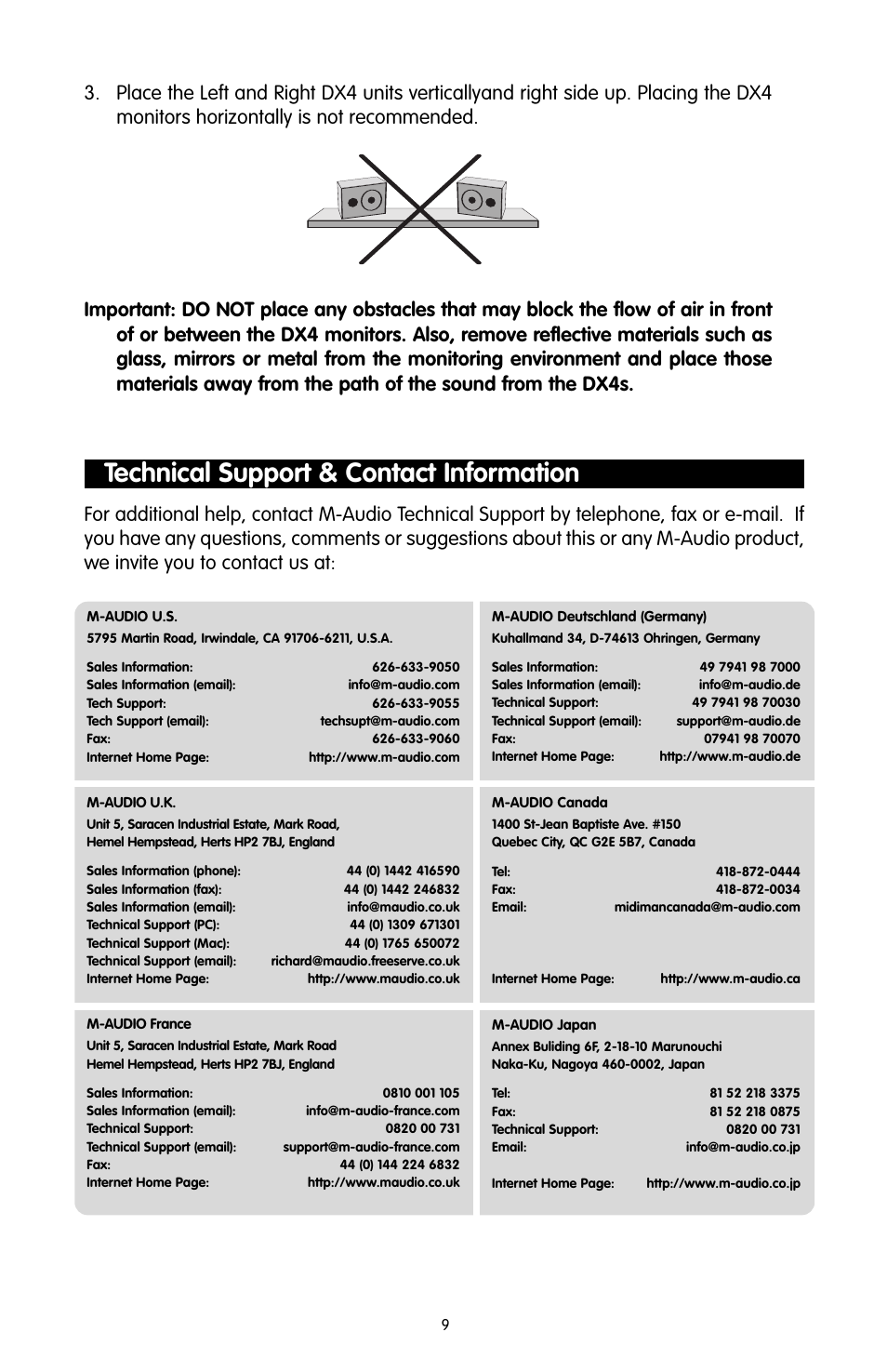 Technical support & contact information | M-AUDIO DX4 User Manual | Page 9 / 12