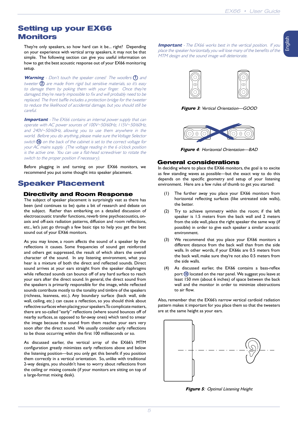 Setting up your ex66 monitors, Speaker placement, Directivity and room response | General considerations | M-AUDIO EX66 User Manual | Page 5 / 11