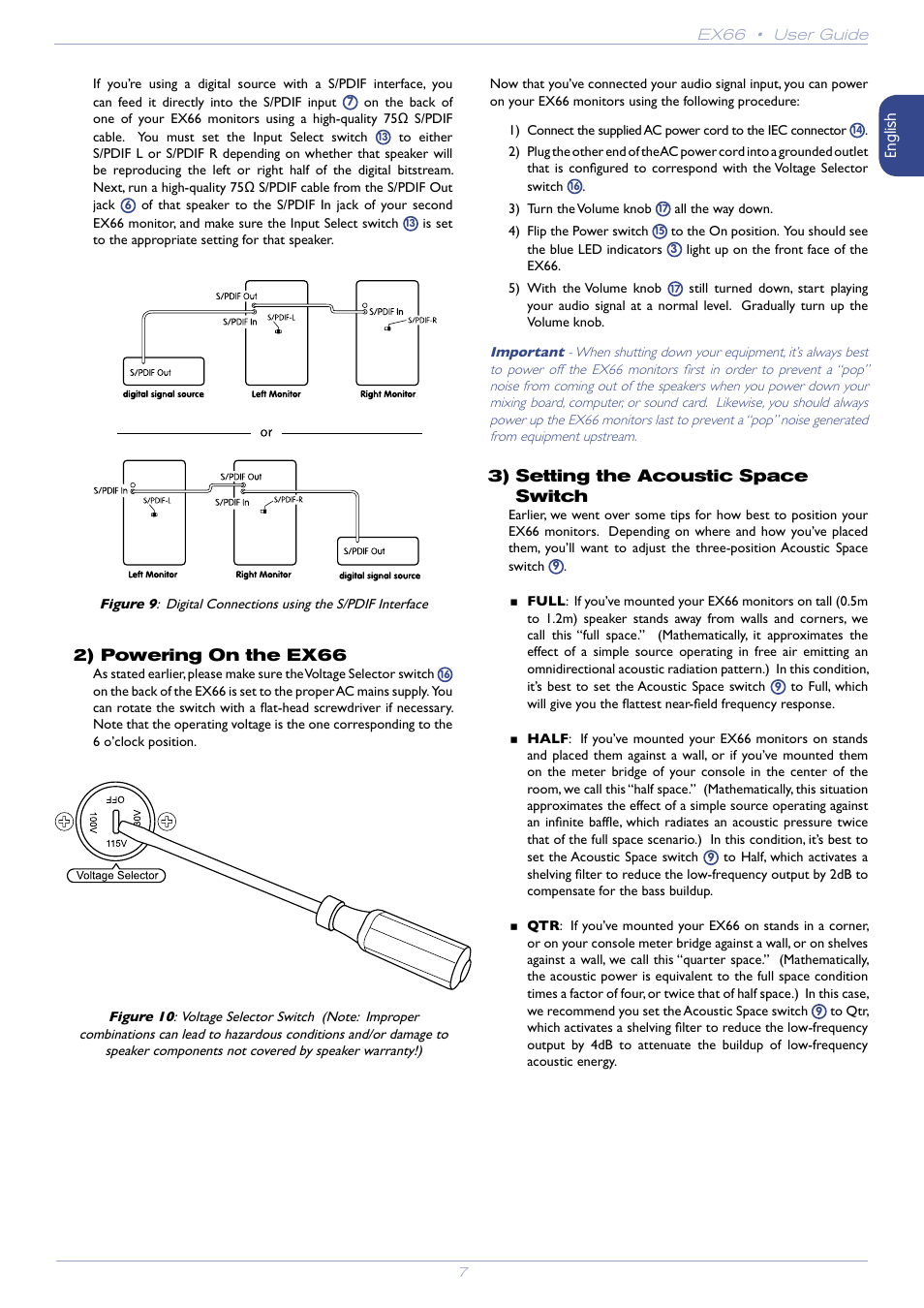 2) powering on the ex66, 3) setting the acoustic space switch, 3) setting the acoustic space switch | M-AUDIO EX66 User Manual | Page 7 / 11