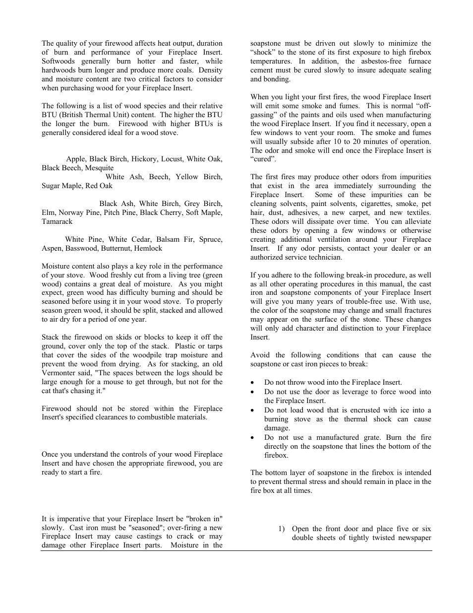 Building a fire, Breaking in your wood fireplace insert, Building a break in fire | Uilding, Reaking, Ireplace, Nsert | Morgan & Company HEARTHSTONE 8470 User Manual | Page 15 / 29