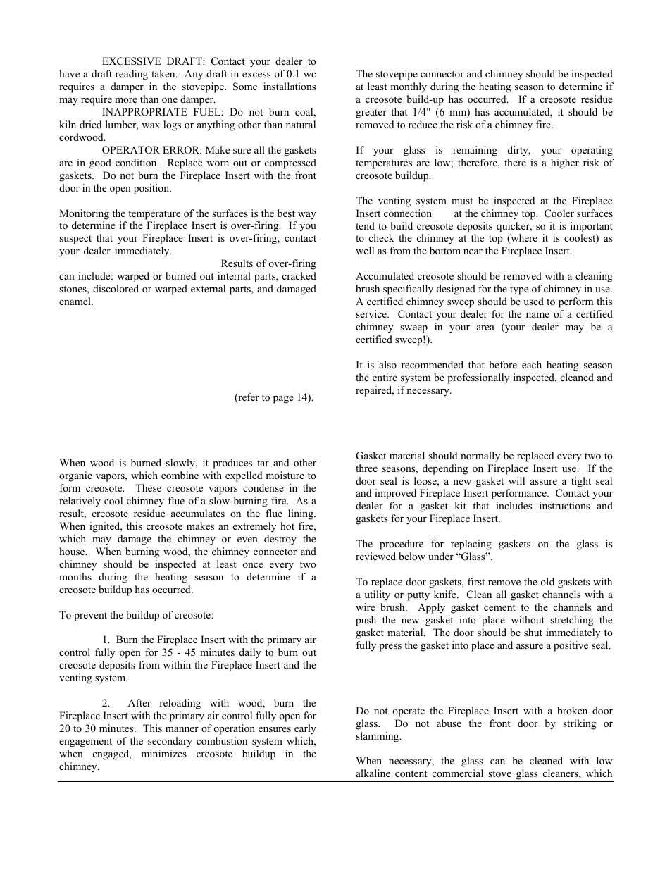Maintenance, Creosote formation and need for removal, Gaskets | Glass | Morgan & Company HEARTHSTONE 8470 User Manual | Page 17 / 29