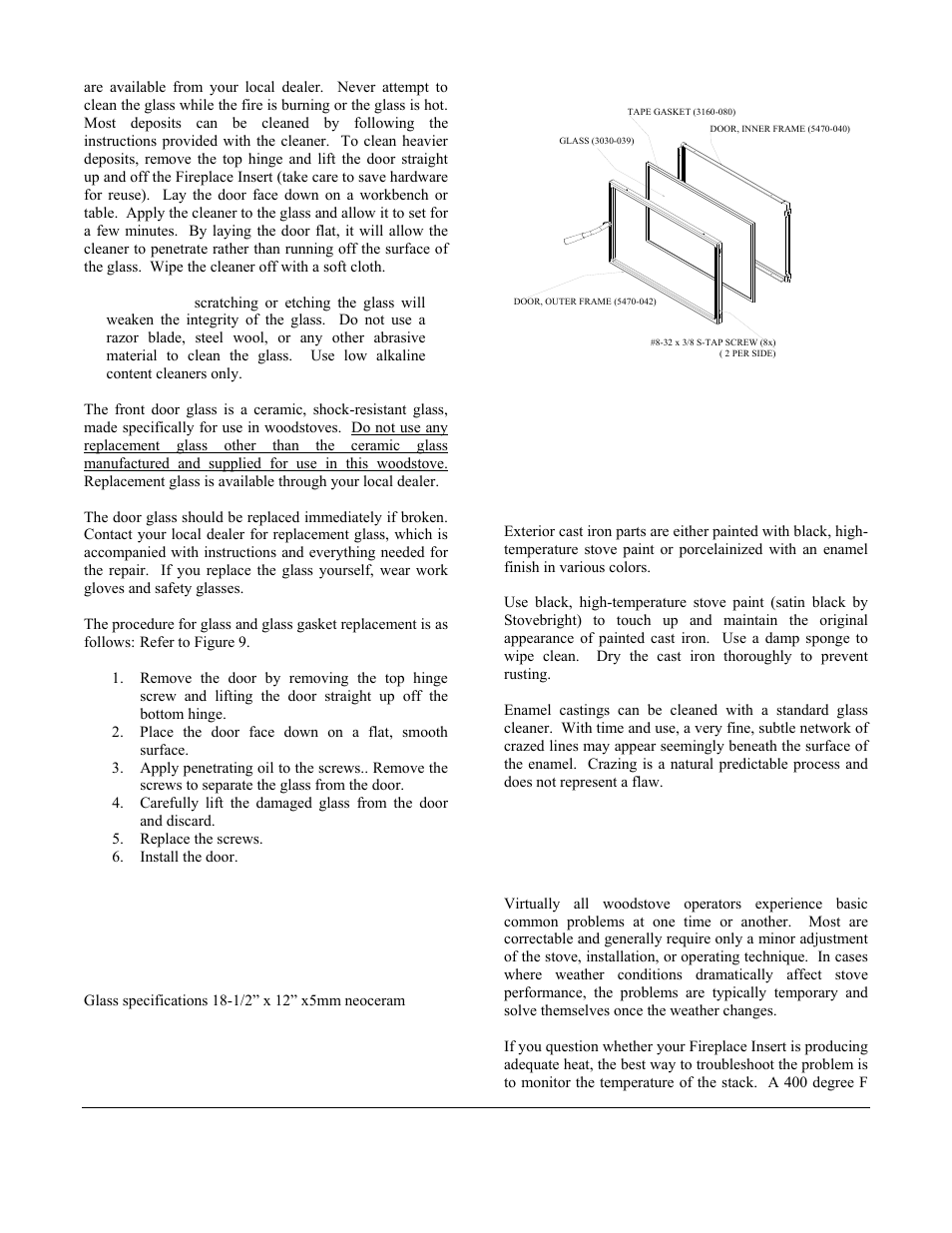 Cast iron, Troubleshooting | Morgan & Company HEARTHSTONE 8470 User Manual | Page 18 / 29