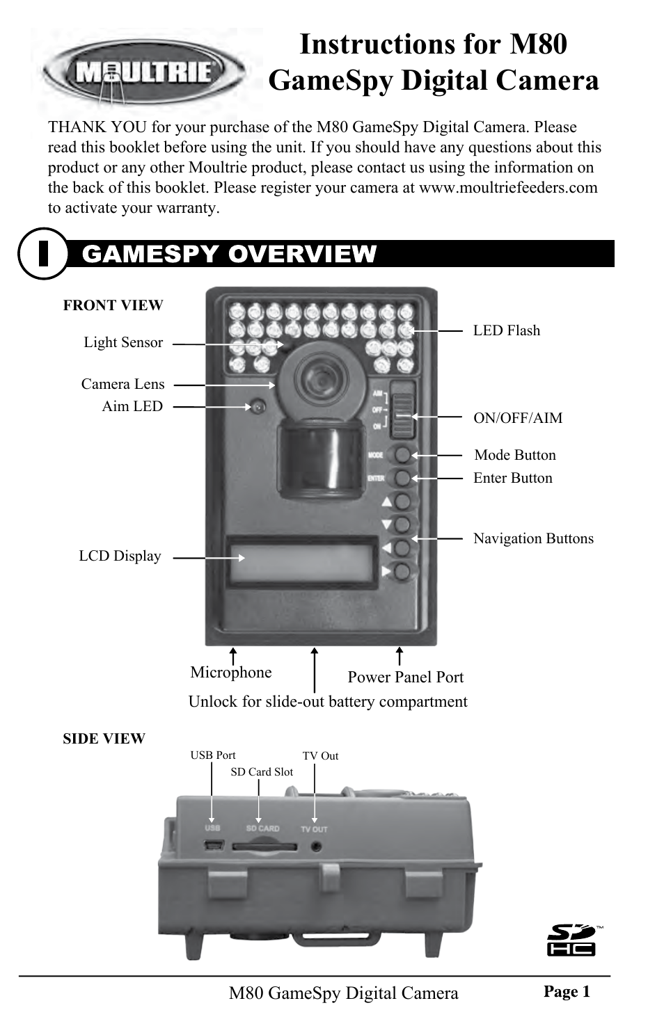 Moultrie GAMESPY DIGITAL CAMERA M80 User Manual | 16 pages