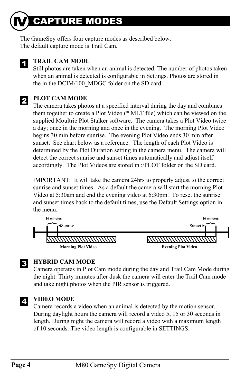 Capture modes, Plotstalker software intro | Moultrie GAMESPY DIGITAL CAMERA M80 User Manual | Page 4 / 16