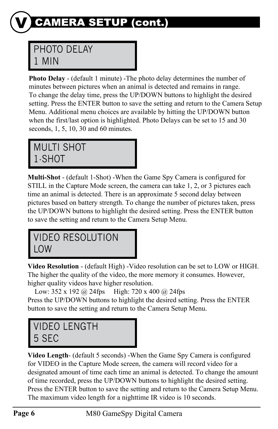 Advanced information (cont.) | Moultrie GAMESPY DIGITAL CAMERA M80 User Manual | Page 6 / 16