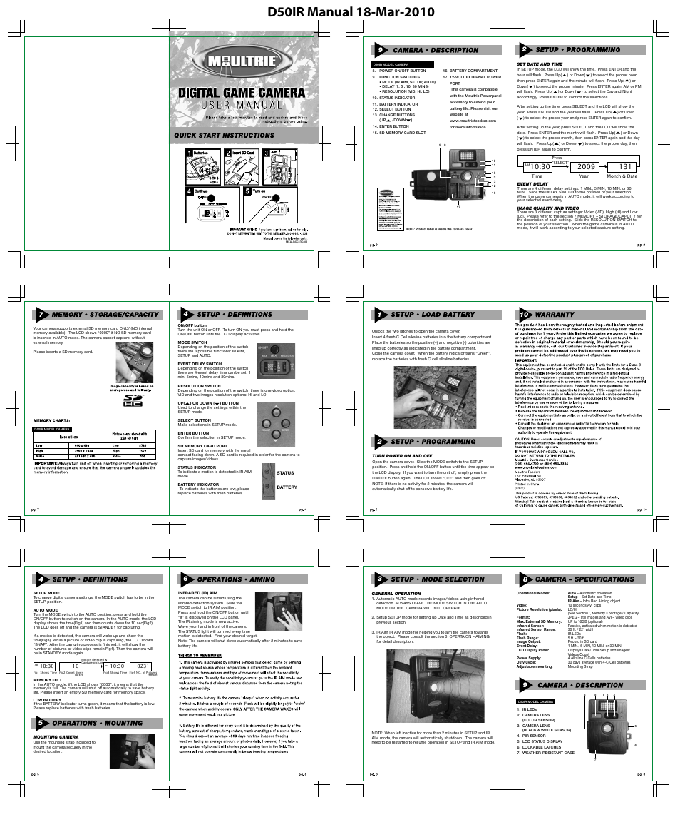 Moultrie D50IR User Manual | 1 page