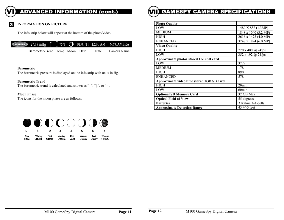 Advanced information (cont.) | Moultrie GAMESPY M100 User Manual | Page 6 / 8