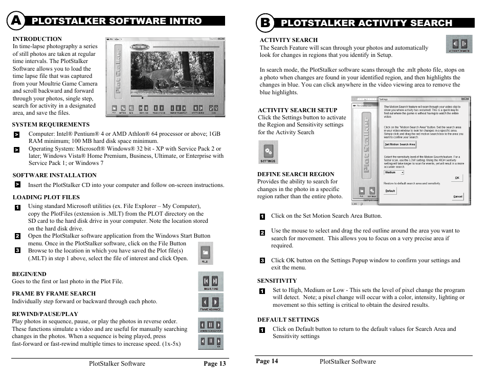 Capture modes, Plotstalker software intro, Plotstalker activity search | Moultrie GAMESPY M100 User Manual | Page 7 / 8