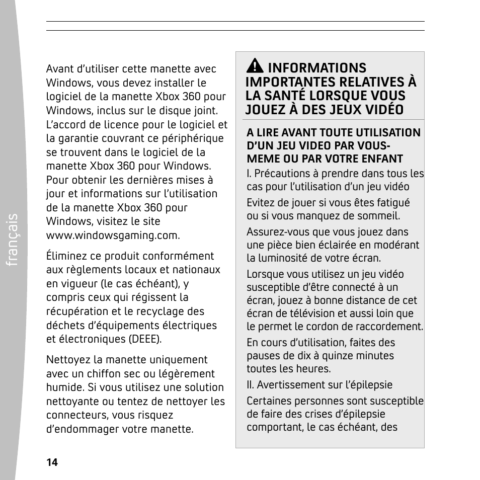 Fr an ça is | XBOX 360 User Manual | Page 14 / 64