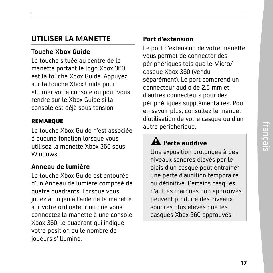 Fra nç ais | XBOX 360 User Manual | Page 17 / 64